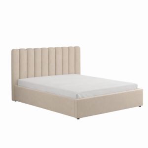 Lit avec coffre de rangement 140x190cm velours beige SAVANNAH - Neuf