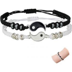 Asas-Bracelet,2 Matching Yin Yang Bracelet Couple Personnalisé,Cordon Réglable,Bijou D'amitié,Matching Bracelets Homme Femme,Cadeau Amour & Meilleur Ami - Neuf