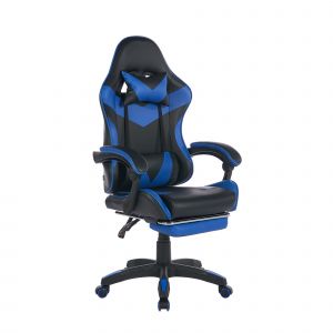 Si&egrave;ge Gaming, Fauteuil de Bureau en Cuir, R&eacute;glable avec Repose-Pieds,Coussin Lombaire de Massage Rotatif 360&deg;，Bleu et Noir - Neuf
