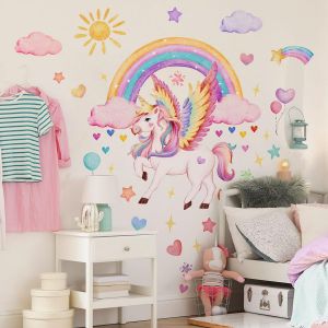 ERYI-Stickers Muraux Arc En Ciel Licorne Autocollant Mural Nuages Étoile Sticker Mural Enfant Décoration Murale Chambre Bébé Fille Enfants Pépinière Salon - Neuf