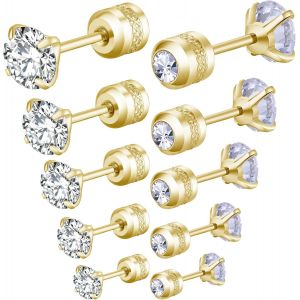 Kal-3-5 Paires Boucles D'oreilles Argent Noires Or,Hypoallergénique Boucles D'oreilles Femme Homme,Boucle D'oreille Acier Inoxydable,Boucles D'oreilles En Zirconium - Neuf