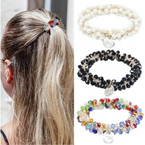 Lot De 3 Chouchou Cheveux, Accessoires Cheveux Femme, Elastique Cheveux Femme, Chouchous Élastiques À Cheveux Extensibles Avec Perles Pour Femmes Et Filles - Neuf