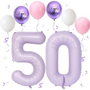 Ballon Anniversaire 50 Ans Violet Clair, 101 Cm Violet Rose Blanc Latex Ballon Chiffre 50, Décoration Ballons 50 Ans Anniversaire, Foil Helium Ballons Numéro 50 Pour Décoration De Fête - Neuf