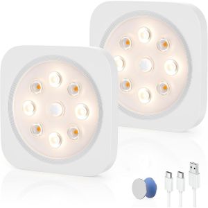 Lampe Led Placard Sous Meuble - 1200Mah 4000K Lumiere Armoire Cuisine Rechargeable Avec Detecteur De Mouvement Interieur & Liaison Sans Fil - Veilleuse Pour Dressing Escalier | 2 Pack - Neuf