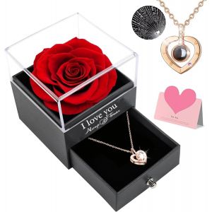 Preserved Real Rose With I Love You Necklace - Neuf
