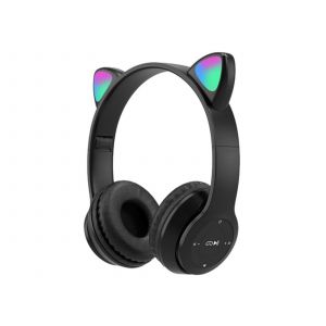 Casque sans fil Bluetooth 5.0 &agrave; oreilles de chat avec lumi&egrave;res LED - Noir - Neuf