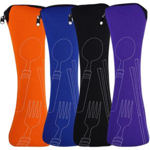 MEVRONISSHOP-4 pi&egrave;ces Bo&icirc;te &agrave; Couverts Transportable, N&eacute;opr&egrave;ne Etui Couverts Vide avec Fermeture &Eacute;clair, Couverts de Camping Lavables, Pique-Nique &agrave; Emporter (Noir, Violet, Orange, Bleu) - Neuf