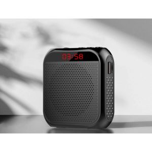 Amplificateur vocal portable noir avec microphone filaire, casque et haut-parleur rechargeable (1 pi&egrave;ce). - Neuf