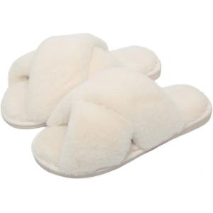 Kalanka-Pantoufle Femme Chausson Peluche Chaud Slippers Claquette Fourrure Sandal Bout Ouvert Accueil Chaussures - Neuf