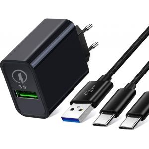 Eryi-Chargeur Secteur Usb Rapide Pour Samsung A52 A51 A72 A71 5g,A70 A50 A80 S20 Plus Ultra A52s A22 M22,S10 S10+,Galaxy Note 20 10 8 9,Huawei P40 P30 P20 Lite Pro,18w Quick Charge 3.0+2m 2m Cable Ty - Neuf