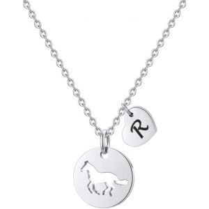 Tianyi-Chevaux Et Filles - Cadeau Pour Femme - En Acier Inoxydable - Coeur Creux - Pendentif Cheval - Cadeau Pour Filles Et Femmes - Chevaux - Cha&icirc;ne Pour Adolescentes Et Petites Filles - Neuf