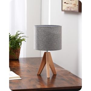 Lampe De Chevet En Bois, E27 Douille, Tr&eacute;pied Vintage, Ampoule Non Incluse, 36 X 20 X 20 Cm, Lampe De Table Moderne Pour Chambre &Agrave; Coucher, Salon, H&ocirc;tel, Abat-Jour En Lin Cannelle - Neuf