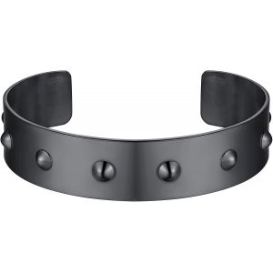 Bracelet Jonc Femme Acier Inoxydable/Noir/Plaqué Or Bracelets Jonc Ouvert Ajustable Bijoux Élégant Original Cadeau Anniversaire Pour Fille - Neuf