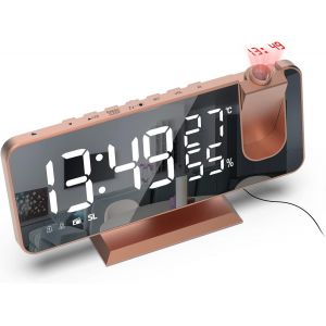 Reveil avec Projection Plafond,R&eacute;veil Projecteur Digital Rotatif 180&deg; R&eacute;veil Num&eacute;rique LED,R&eacute;veil Matin avec Double Alarmes,Port de Chargement USB,Humidit&eacute; Temp&eacute;rature Int&eacute;rieure,12/24H - Neuf