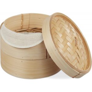 Subzonal-Cuiseur Vapeur Bambou, Panier Asiatique Avec 2 &Eacute;tages, Pour Dim Sum, Riz, Bamboo Steamer, &Oslash; 20,5 Cm, Nature - Neuf