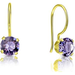 Kal-® Boucles D'oreilles À Crochet En Argent Fin 925 Plaqué Or Jaune Et Cristaux De Swarovski® Elements Ronds - Diamètre: 6 Mm - Neuf