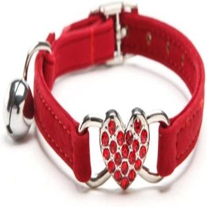 Collier Pour Chat En Velours Réglable Avec Pendentif Coeur Et Clochette ¿ Motif Strass Coloré Pour Petits Animaux - Neuf