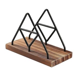 Rangement de serviettes en bois,Porte-serviette de table avec fil métallique noir pour le repos des repas à l'intérieur et à l'extérieur - Neuf