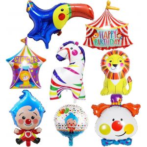 8 Pi&egrave;ces Cirque D'Aluminium Ballon, Xxl Ballons Clown, Ballons Gonflables Tente Cirque, Ballon Fleuret Lion De Cirque, G&eacute;ant Ballon De Perroquet Pour Anniversaire Baby Shower Carnaval Halloween Party - Neuf