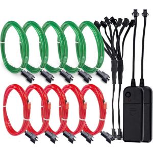 Jgd-El Fil, 5x3.28ft El C&acirc;ble Guirlande Lumineuses 3 Mode &Eacute;clairage Tube Fluo 2pc El Wire D&eacute;coration V&ecirc;tement,No&euml;l,F&ecirc;te,Voiture,V&eacute;lo-Vert,Rouge - Neuf