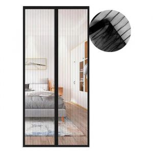 Moustiquaire Magn&eacute;tique Porte 105x220 Cm Noire Rideau Anti-Insectes Fermeture Automatique Silencieuse En Soie Glac&eacute;e - Neuf