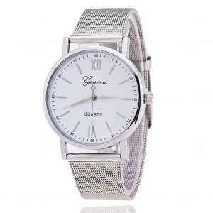 Montre-Bracelet A Quartz Analogique Pour Femme, Decontractee, Bracelet En Cuir (Blanc) - Neuf