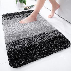 Tapis de Salle de Bain Doux,51 x 76 cm,antid&eacute;rapant et Lavable,&agrave; Poils Longs,en Microfibre absorbante,Noir - Neuf