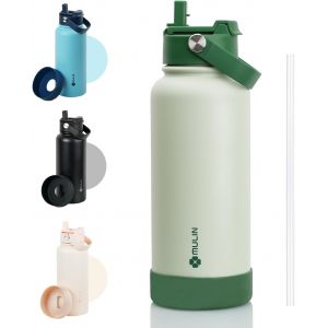 Letnerny-Bouteille D'eau Isotherme De 710 Ml Avec Couvercle À Paille Et Poignée Pour Le Sport, Les Voyages, La Salle De Sport - Bouteille Thermos En Acier Inoxydable À Double Paroi Sous Vide/Vert - Neuf