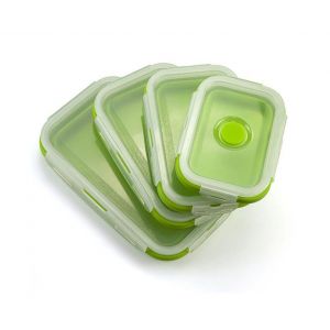 Bo&icirc;tes De Conservation Alimentaires Pliables En Silicone Avec Couvercles Herm&eacute;tiques - Lot De 4 - Neuf