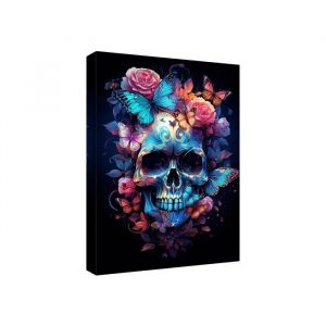 Tableau sur toile - HALFLEMART - Cr&acirc;ne moderne avec fleurs - 40x60 cm - Cadre bois massif - Impression haute r&eacute;solution - Neuf