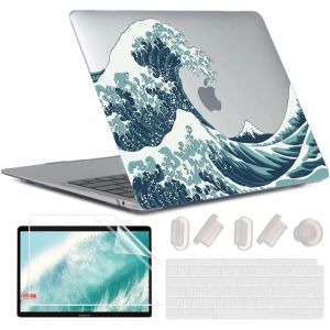 4 en 1 Coque pour MacBook Air 13 Pouces 2020 2019 2018 Version M1 A2337 A2179 A1932, [UV Printing] &Eacute;tui Rigide de Protection Housse Case Plastique pour Mac Air 13,3 Retina avec Touch ID, Vagues - Neuf