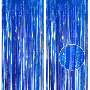 Lot De 2 Rideaux À Franges En Aluminium À Paillettes Pour Anniversaire,École,Remise De Diplôme,Garçons (1 X 2,5 M,Bleu) - Neuf
