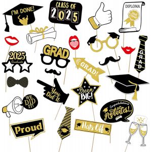 Checarzhn--No1-2025 - Lot De 26 Décorations De Rem De Diplôme - Noir Et Doré - Accessoire De Décoration De Rem De Diplôme - Décoration Créative 2025 - Pour Bachelor, Carnaval, Fête - Neuf