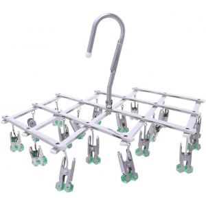 Acier Inoxydable Etendoir, Vert Séchoirs Pliables Cintre,Suspension Séchage Rack,Coupe-Vent,18 Pinces pour sous-vêtements Chaussettes Gants,Enlever Rapidement Les Vêtements du Cintre, - Neuf