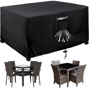 Housse Rectangulaire Imperm&eacute;able Pour Meubles De Jardin En Tissu Oxford Imperm&eacute;able Coupe-Vent Anti-Uv Pour Table Et Chaise En Rotin Noir 125 X 125 X 75 Cm - Neuf