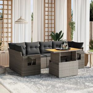 Prolenta Premium - Salon De Jardin Avec Coussins 7 Pcs Gris R&eacute;sine Tress&eacute;e - Neuf