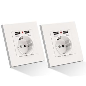 2 Prise Murale avec Prise Encastrable USB, Prise USB Max.5V/2.1A Prise de Courant 110-250V avec 2 USB+1 AC, Prise Allemande pour l'int&eacute;rieur Fonction de Charge Portable Smartphone Tablet - Neuf
