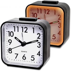 KAL-2 Pièces Réveil Analogique Sans Tic-Tac, Réveil Noir Avec Lumière, Fonction Snooze, Réveil Portable, Lumineux, Silencieux Petit Réveil De Voyage Pour Les Gros Dormeurs - Neuf