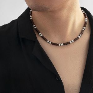 Hommes S Collier En Argile Perl&eacute;e En Bois Mode Vintage Africain Perl&eacute; Plage Surfer Collier Pour Hommes Bijoux Tribaux - Neuf