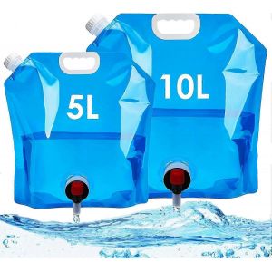 Bidon D'eau Pliable Avec Robinet, Sac De Transport De Stockage D'eau 5 L + 10 L, Carafe De Stockage D'eau Sans Bpa, Sac D'eau Portable Pliable Pour L'extérieur - Neuf