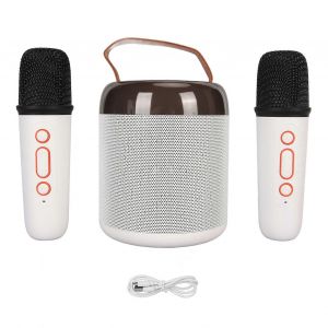 Haut-parleurs de karaoké sans fil RGB Light Haut-parleur Bluetooth5.3 avec 2 microphones sans fil Machine de karaoké portable pour fête de famille Blanc - Neuf