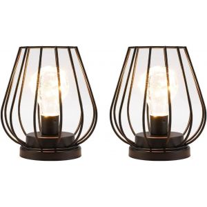 Subzonal-Set De 2 Lampes De Table M&eacute;talliques 17 Cm Haut, Lanternes Mini Cage Sans Fil Aliment&eacute;es Par Batterie Avec Lumi&egrave;res Led F&eacute;&eacute;riques Pour Jardin, Mariage, Soir&eacute;es, Int&eacute;rieur/Ext&eacute;rieur (Noir) - Neuf