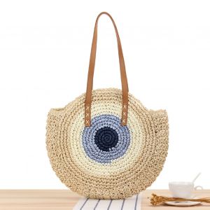HJLIAN Sac a bandouliere rond en papier tisse, sac de plage tendance, grande taille, sac a main pour femme, pour voyager, faire du shopping, beige - Neuf