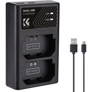 THEF-NP-FZ100 Chargeur Rapide Double Emplacement, Double Interface Micro USB et Type-C, Batterie Compatible Sony Alpha A7 III, A7R III (A7R3), A9, Alpha a9 II Câble USB Chargeur de Batterie - Neuf