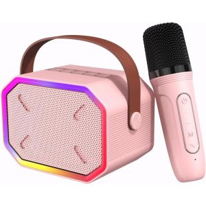 Machine De Karaoké Pour Enfants, Haut-Parleur De Karaoké Bluetooth Microphone Avec Lumière Led Et Effets De Changement De Voix, Cadeaux Pour Fête Et Voyage Jouets Karaoké Pour Enfants (Beige) - Neuf