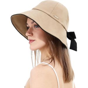 Chapeau De Soleil Femme Avec Trou Pour Queue De Cheval N?Ud Ultra Large Bord Uv50+ Bob Filles Imperméable Pliable Plage.[Z746] - Neuf