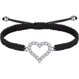 Kalsw-Bracelet Femme Fille Infini Coeur Argent 925 Avec Cordon Zircon Bracelet Tressé Réglable Fait Main Pour Mère Fille Soeur Porte-Bonheur Amulette Pour Elle - Neuf