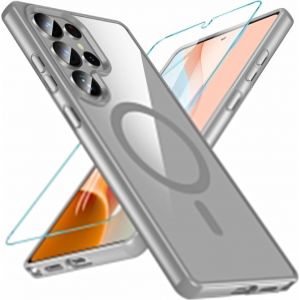 Kal-Coque Pour Samsung Galaxy S25 Ultra 5g, Compatible Avec Magsafe Avec Verre Trempé,Magnétique Protection Samsung S25 Ultra Étui Arrière Housse Transparent Fine Antichoc Case S25 Ultra, Gris - Neuf