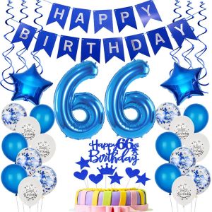 Ballon De Baudruche Décoration 66E Anniversaire Bleu Déco Gâteau Anniversaire 66 Ans Homme Ballons 66 Anniversaire Homme Déco Gâteau 66E Anniversaire Hommes ,Déco Anniversaire 66 Ans Homme Joyeux - Neuf