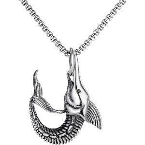Kal-Collier Espadon Pour Homme, Collier Marlin Poisson Hip Hop, Collier Pendentif En Ar&ecirc;te De Poisson Viking Nordique Avec Cha&icirc;ne De 23,6 Po, Pendentif Poisson Punk Rock En Acier Inoxydable - Neuf